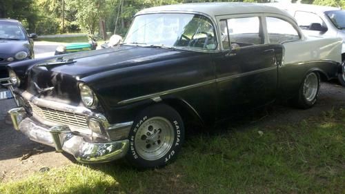 56 chevy 2dr post black and white automatic 327 good driver
