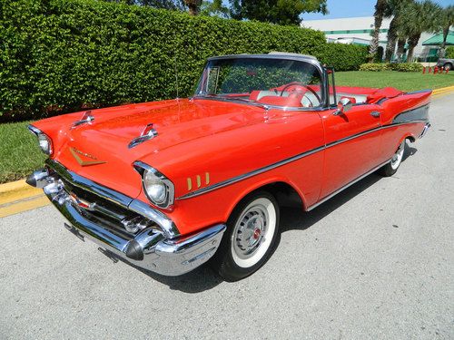 1957 chevrolet chevy bel air convertible 283 automatic matador red &amp; silver