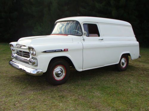 1959 chevy 3100 apache panel truck / van--runs &amp; drives strong--v8--orig wood