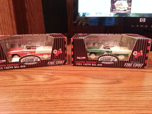 Lot of 2 new nip texaco fire chief 1955 chevy bel air green and red l@@k antique