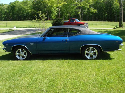 1969 chevelle ss 396 375 hp, 2 door ht, aqua blue with gray stripes, all leather