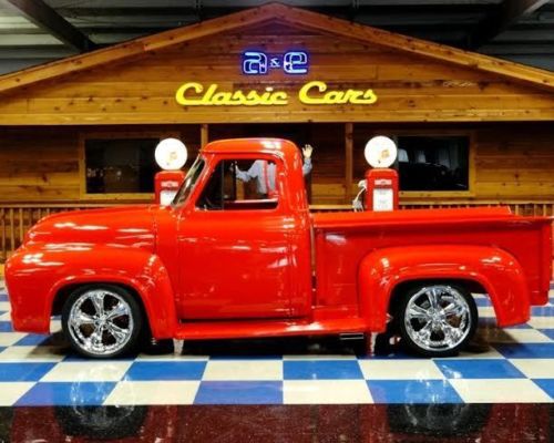 1953 red ford f100 pick up custom step side short bed