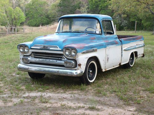 1959 chevy apache pickup truck bbw swb fleetside w/trim tx title nice patina